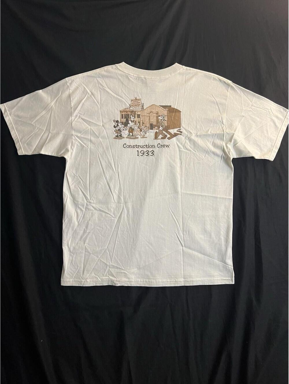 NWT VTG Disney Store Construction Crew T Shirt Mickey Mouse Goofy XL DEADSTOCK